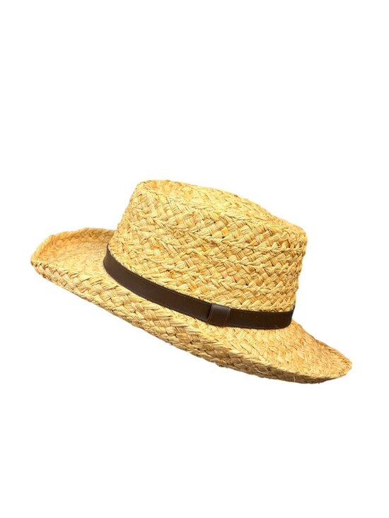 Dorfman Pacific Unisex Natural Straw Hat W/Brown Band Genuine Raffia